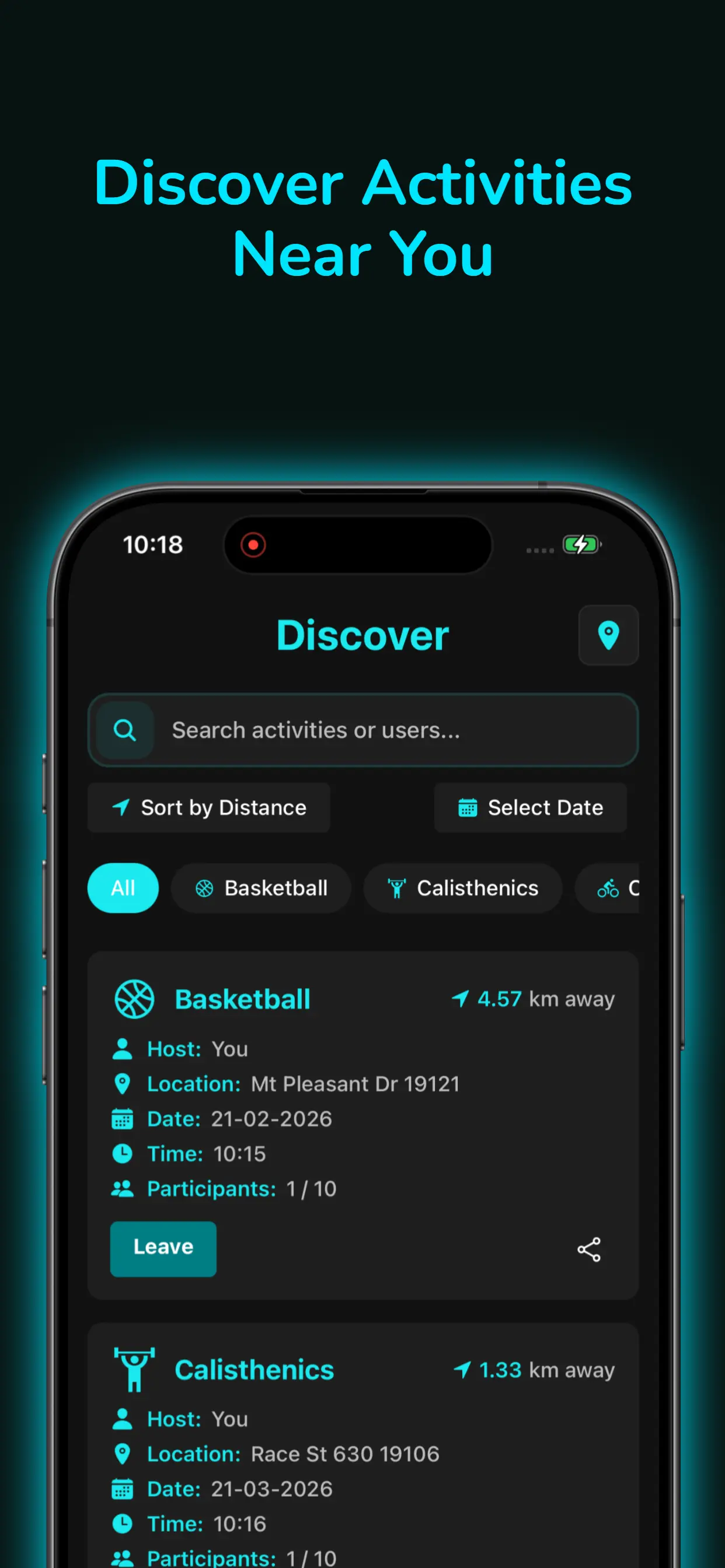 SportsPal Discover Screen
